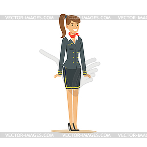 Smiling stewardess in blue uniform, flight attendan - vector clip art