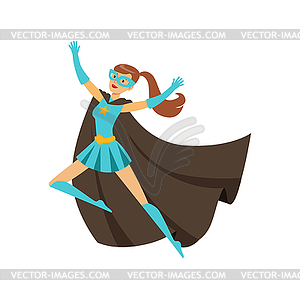 Girl superhero in classic comics costume with cape - vector image