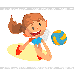 Веселый волейболист девушки в униформе - клипарт в векторе