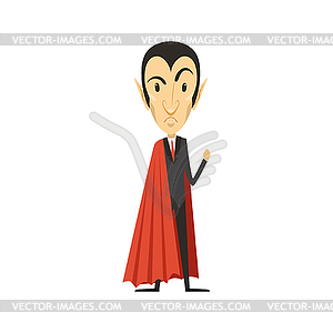 Count Dracula, angry vampire in suit and red cape - vector image