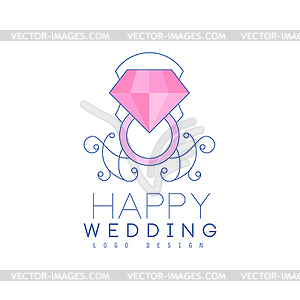 Дизайн логотипа свадебной линии с бриллиантовым кольцом и - векторный дизайн