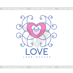 Cute line logo design with ornamental heart - vector image