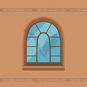 Арочное окно из плоского дома на коричневой стене - клипарт в векторе