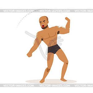 Cartoon character of wrestler in fighting action - vector clip art