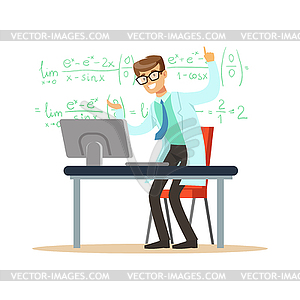 Cheerful theoretical physicist or mathematician - vector clipart