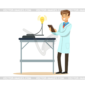 Scientist in modern laboratory conducting - vector clipart