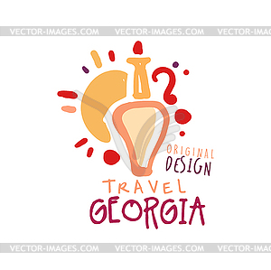 Travel to Georgia logo with jug of wine and sun - vector clipart