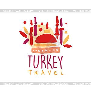 Travel to Turkey logo with traditional mosque - vector image