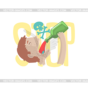 Stop alcohol, bad habit, alcoholism concept cartoon - vector clipart