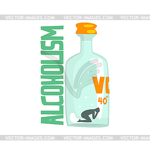 Man crying on bottom of giant alcohol bottle, bad - vector clip art