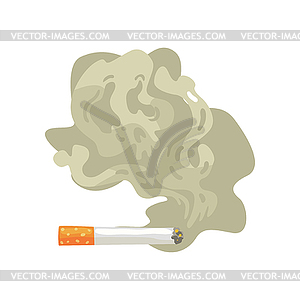 Burning cigarette with smoke, bad habit, nicotine - vector clip art