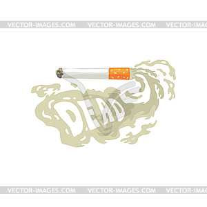 Burning cigarette with smoke and Dead inscription, - vector image