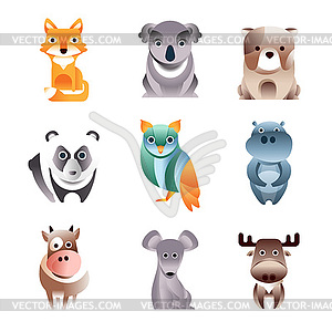 Different colorful animals set, geometric flat styl - vector image