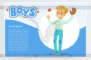 Boy palying baseball with glove and ball, boys - vector clipart