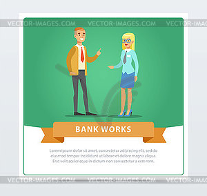 Clients consulting at manager, bank works banner fo - vector clipart