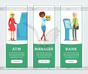 Banking service set, ATM, registration and payment - royalty-free vector image