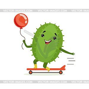 Cute cactus skateboarder, funny plant character - vector image