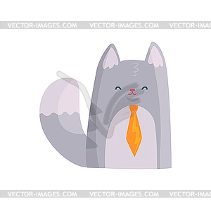 Cute businessman cat with orange tie, funny animal - vector image