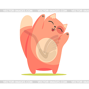 Funny happy red cat standing with raised paws, - vector clipart / vector image