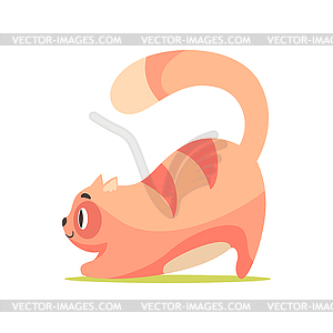 Funny red cat hunting, side view, cute cartoon - vector image