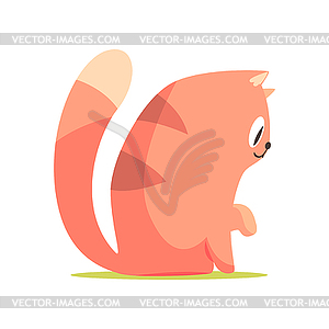 Funny red cat sitting on floor, side view, cute - vector clip art