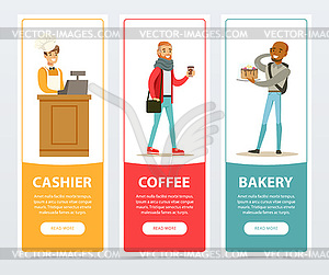 Cashier, coffee, bakery banners for advertising - vector clip art