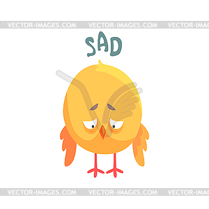 Funny sad cartoon comic chicken - vector clipart