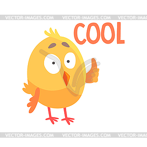 Смешные мультяшный комикс курица показывает палец вверх, - графика в векторном формате