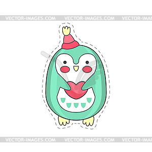 Lovely funny penguin colorful cloth patch, - vector image