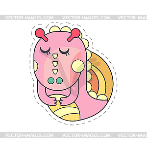 Sweet pink dragon with closed eyes cloth patch, - vector EPS clipart