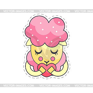 Lovely funny sheep with heart and closed eyes - vector clipart