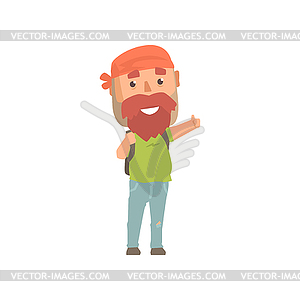 Hipster man traveler with backpack, hitchhiker man - vector EPS clipart
