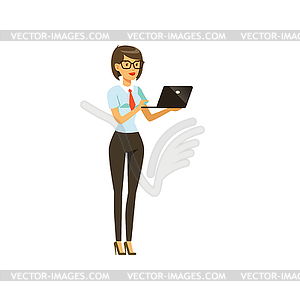Businesswoman character in formal wear standing wit - vector image
