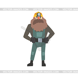 Bearded miner standing with arms akimbo - vector clip art