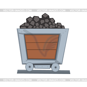 Mining wooden wagon on railway - vector image