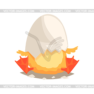 Funny newborn duckling with broken egg shell on head - vector clipart