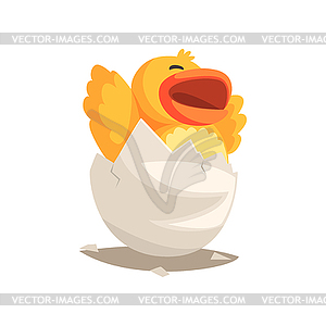 Happy duckling baby hatching of egg - vector image