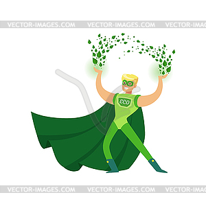 Eco superhero using his super powers - vector clip art