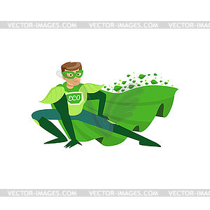 Colorful flat eco superhero in pose - vector image