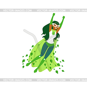 Black woman superhero in flying pose with hands up - vector EPS clipart