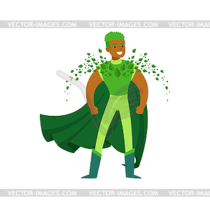 Black man superhero with supernatural powers in pose - vector clipart