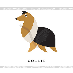 Cartoon tricolor collie character icon - vector clipart