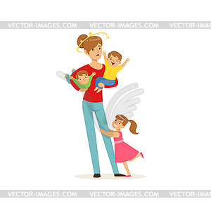 Young mother with stars spinning around her head an - vector clipart