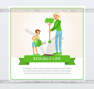 Ecological lifestyle concept with mom and son - vector clip art