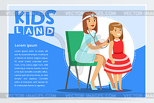 Pediatrician examining patient s back with - vector image