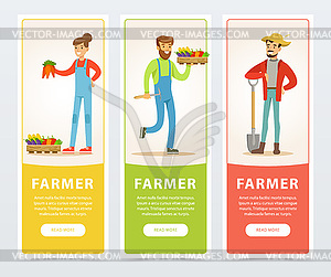 Banners with farmers harvesting and selling farm - vector clipart