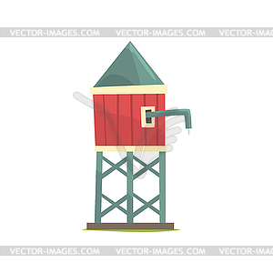 Water tower, wooden farm building cartoon - vector image