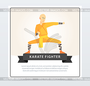 Man in orange kimono training, karate fighter banne - vector clipart / vector image