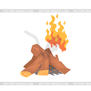 Bonfire, campfire logs burning cartoon - vector image