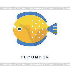 Flounder, sea fish geometric flat style design - vector clipart